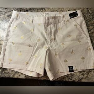 a.n.a White Twill Shorts with Gold Palm Accents 5” inseam - size 12